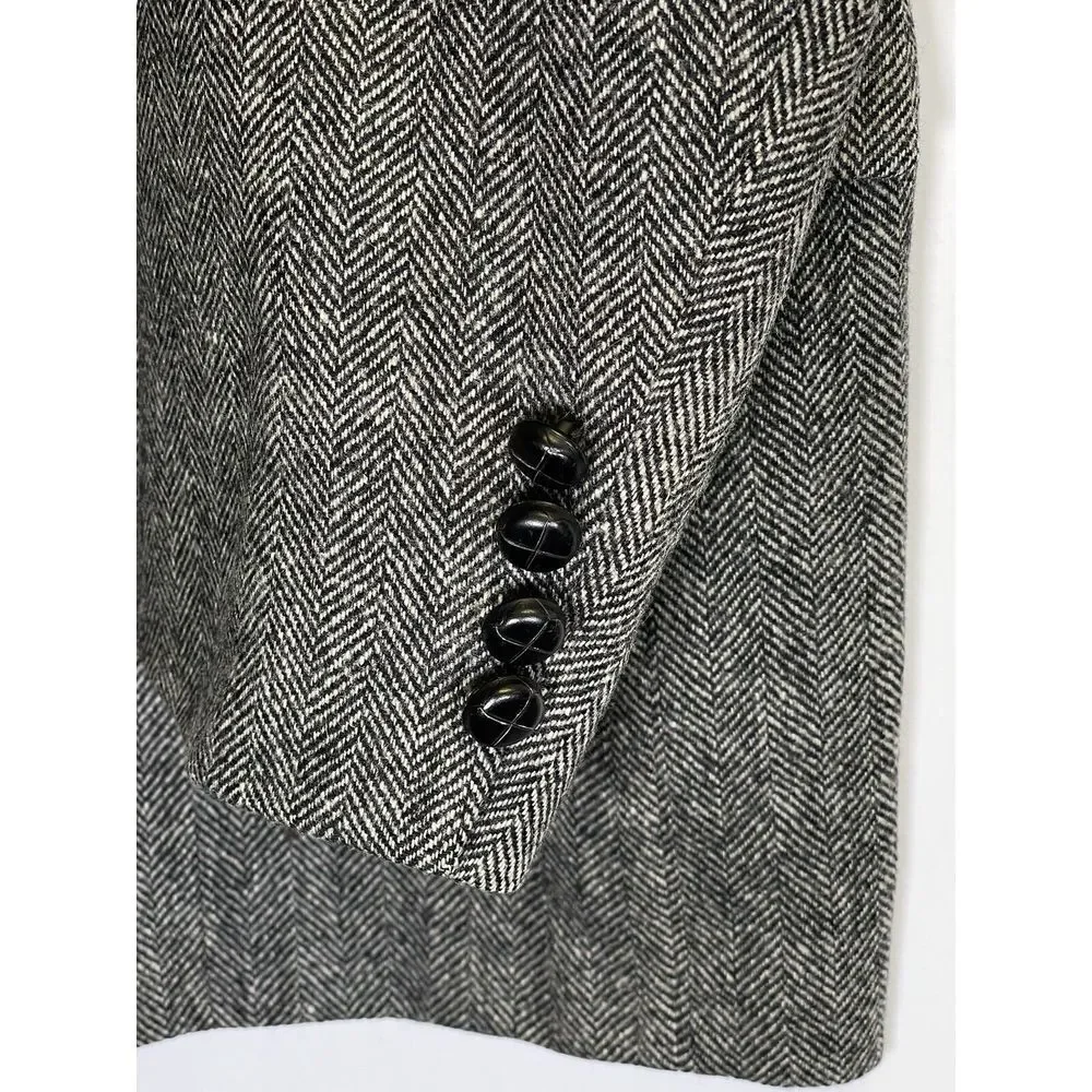 Oakton Men's Black/Gray Herringbone Blazer 44R Lined Tailored In U.S.A $395‎